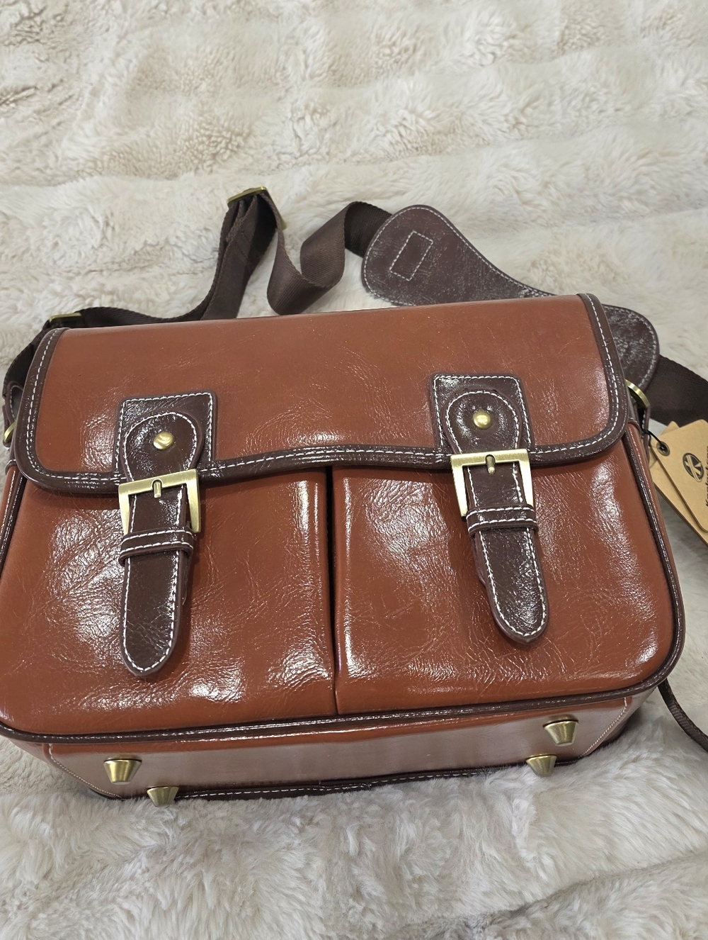 Koolertron Classic Two-Tone Tan Camera Bag with Dark Brown Trim